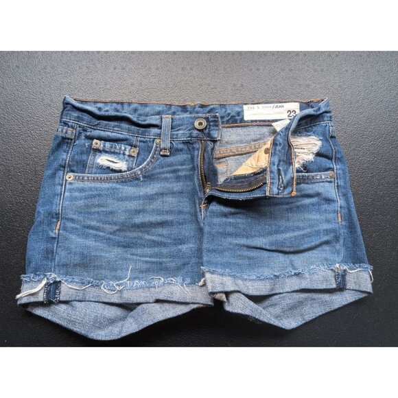 Rag & Bone Women Short Denim Distressed Cuffed Low Rise Color Woodstock Size 23 - Picture 8 of 11